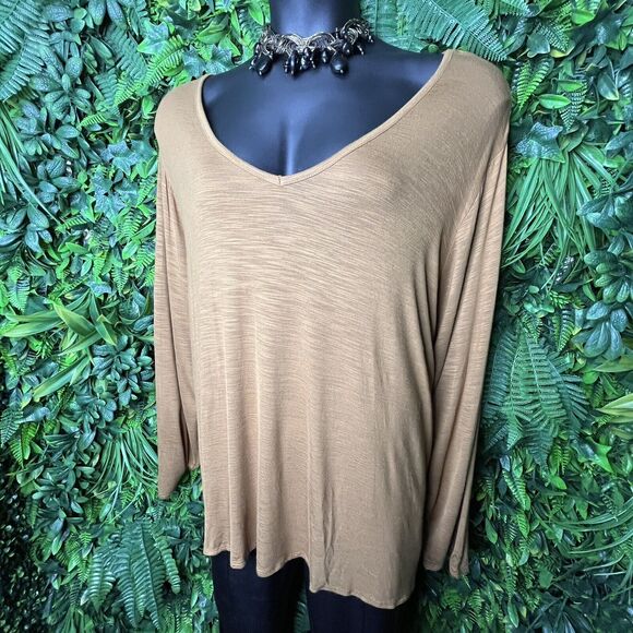 Old Navy Tops Women 4XL Light Brown Blouse V Neckline Long Sleeve 0211 - Picture 5 of 14